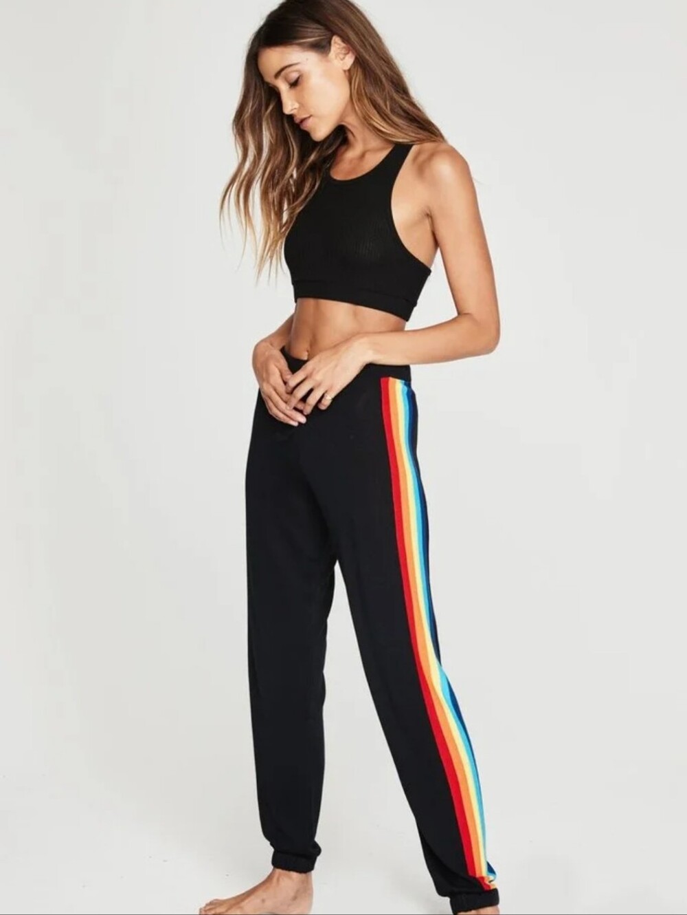 Madeline Thompson X Aqua Women's Black Joggers with Rainbow Side Stripe Size XS